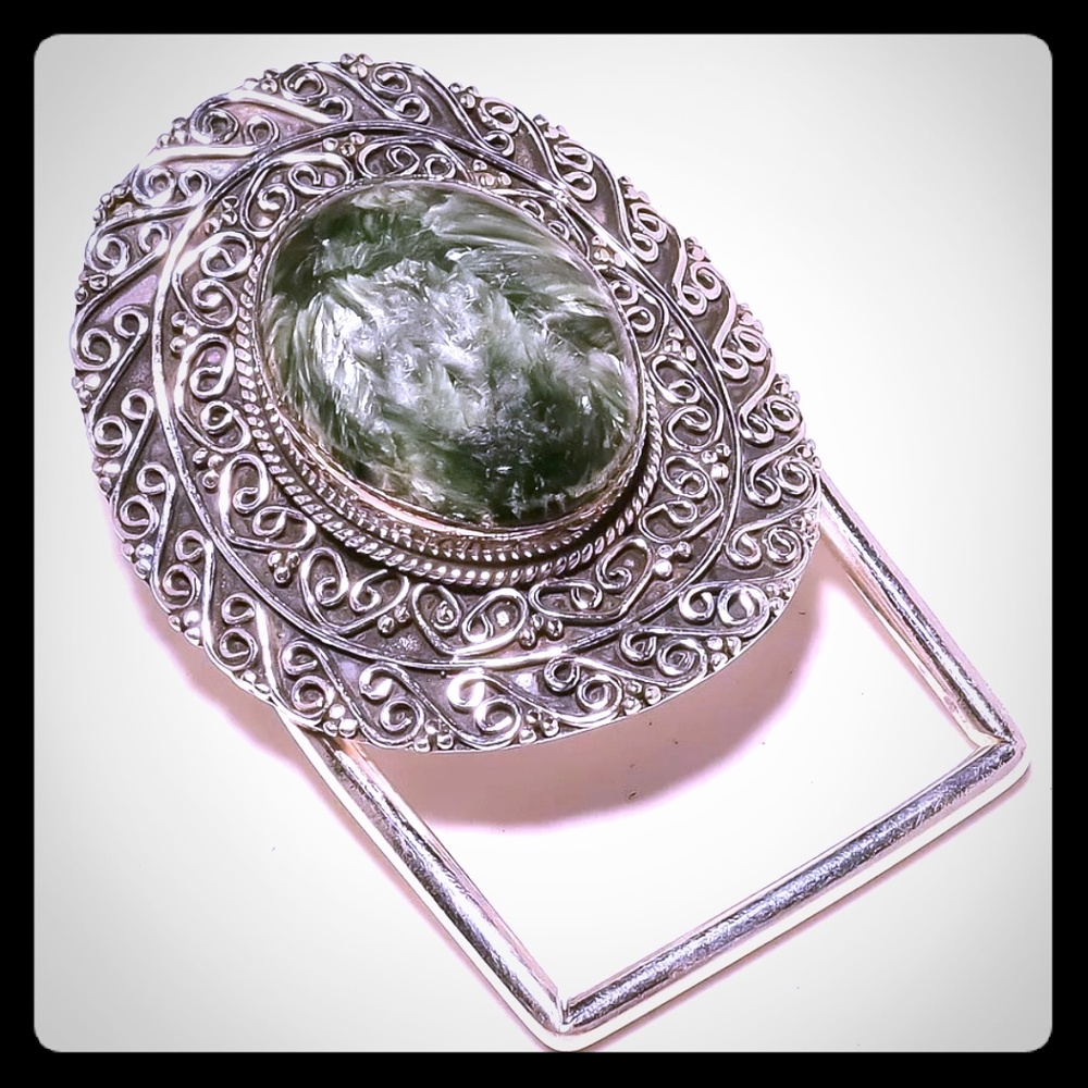Russian Seraphinite Gemstone 925Silver Belt Buckle